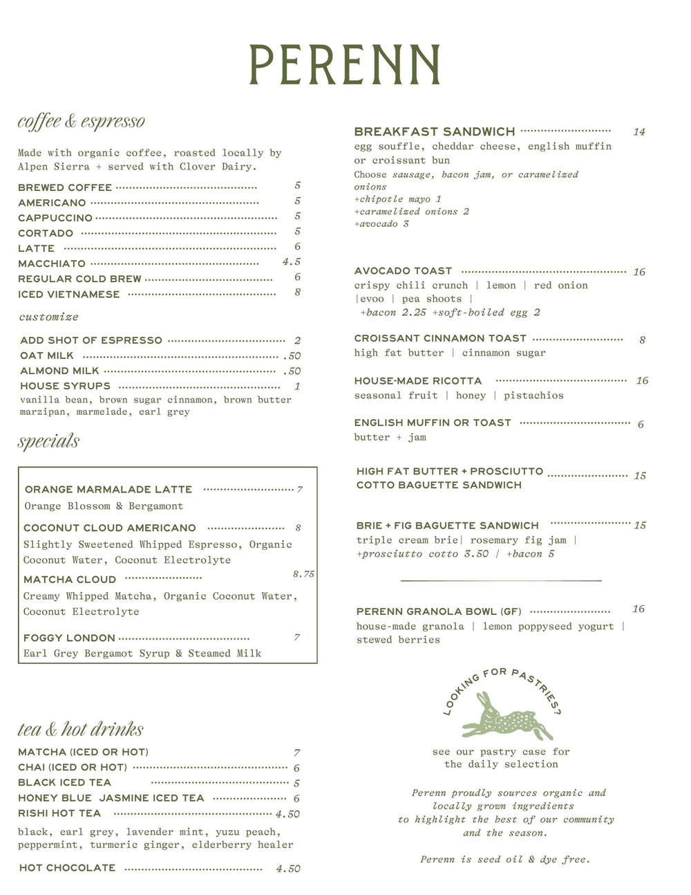 Midtown Menu – PerennBakery
